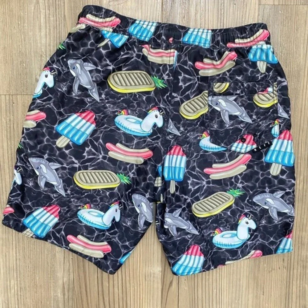 Neff - Mens Daily Hot Tub Pool Party Swim Trunks Shorts Hot Dog Unicorn - Size S